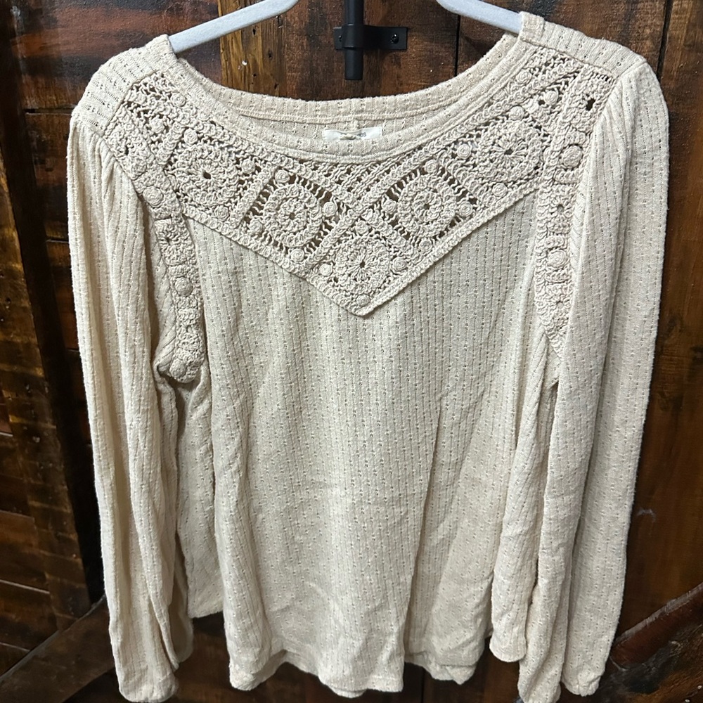 Maurices Cream Crochet Accent Blouse